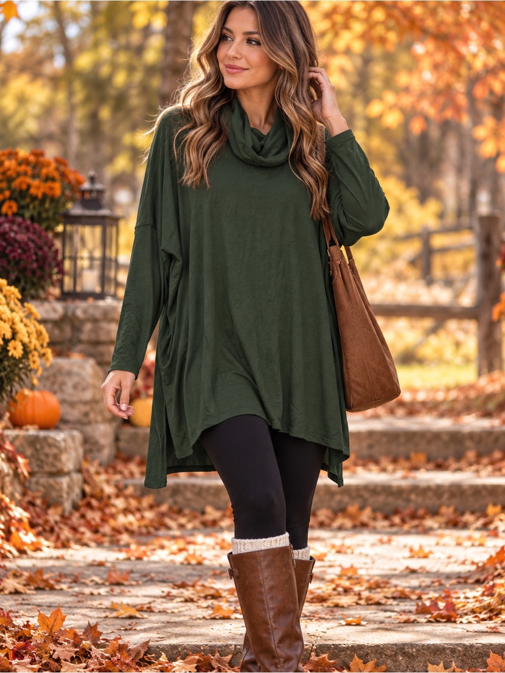 Zenana Outfitters Olive Green Cowl Neck Oversized Tunic